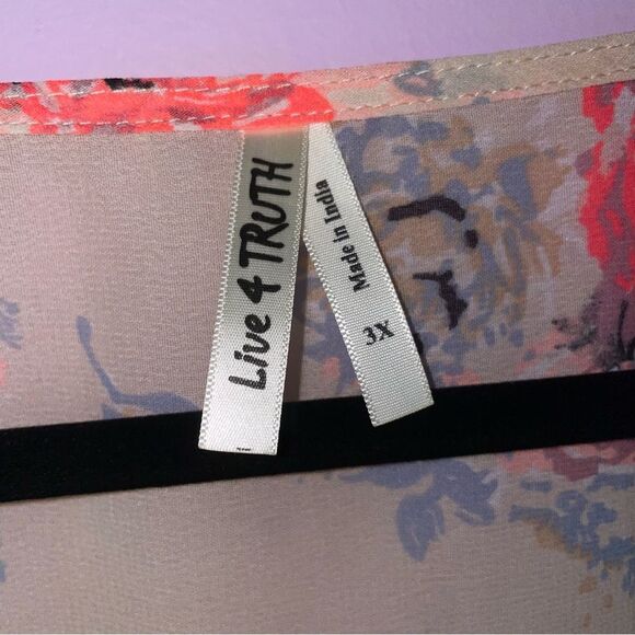 Live 4 Truth 3X Kimono Chiffon Cream Open Front Cardigan Pink Floral - Picture 4 of 10